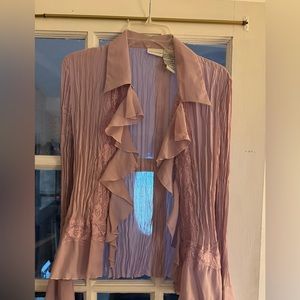 Lavender sheer and lace ruffled blouse 12/14 White Stag. Vtg?